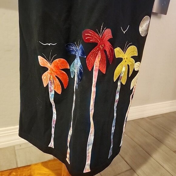 Vintage KARLA MARIE BLACK Casual Tshirt Dress PM Petite Medium Palm Tree - Picture 4 of 8